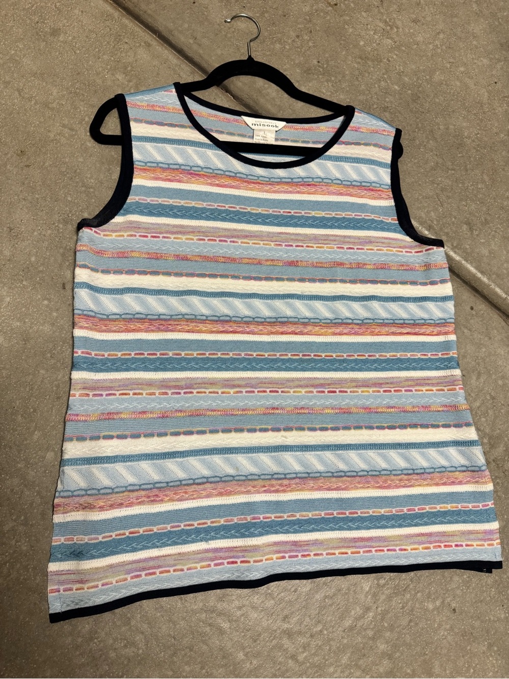 Misook Sleeveless Striped Knit Top - Pastel Blue